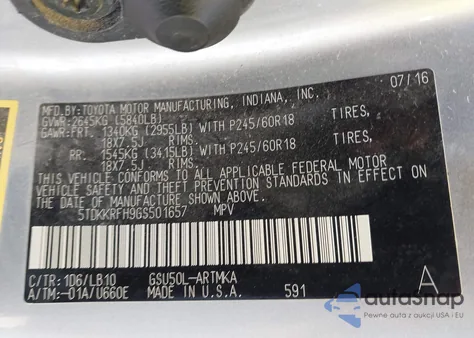 2016 Toyota Highlander Xle V6 from USA, damaged, VIN 5TDKKRFH9GS501657